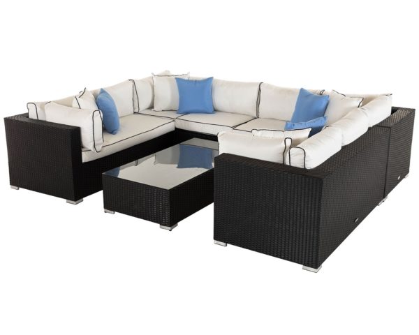 Rattan Garden Corner Sofa Set in Black & White - Geneva 7 Piece - Rattan Direct