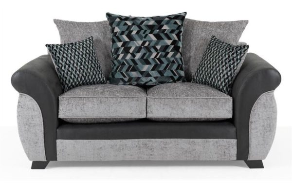 Fabric 2 Seater Kadie Sofa with Faux Leather Armrests Grey ScS