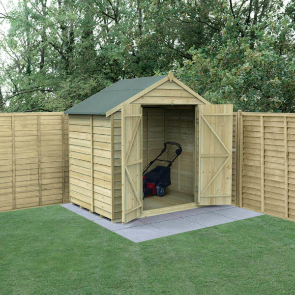 7' x 5' Forest 4Life 25yr Guarantee Overlap Pressure Treated Windowless Double Door Apex Wooden Shed (2.32m x 1.53m)