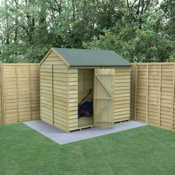 8' x 6' Forest 4Life 25yr Guarantee Overlap Pressure Treated Windowless Reverse Apex Wooden Shed (2.42m x 1.99m)