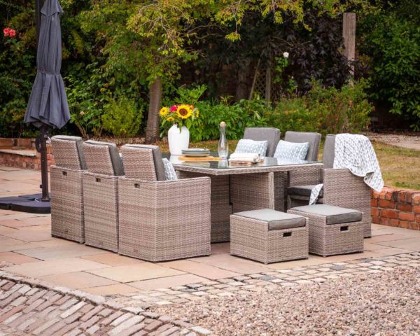 6 Seat Rattan Garden Cube Dining Set in Grey with 6 Footstools - Barcelona - Rattan Direct