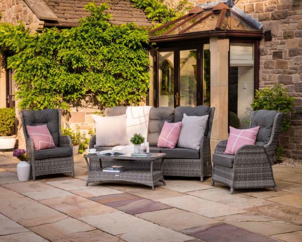 Reclining Rattan Garden 3 Seat Sofa & Armchair Set in Grey - Fiji - Rattan Direct