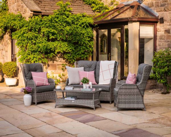 Reclining Rattan Garden 2 Seat Sofa & Armchair Set in Grey - Fiji - Rattan Direct