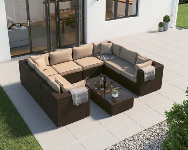 Rattan Garden Corner Sofa Set With Coffee Table in Brown - Geneva - Rattan Direct