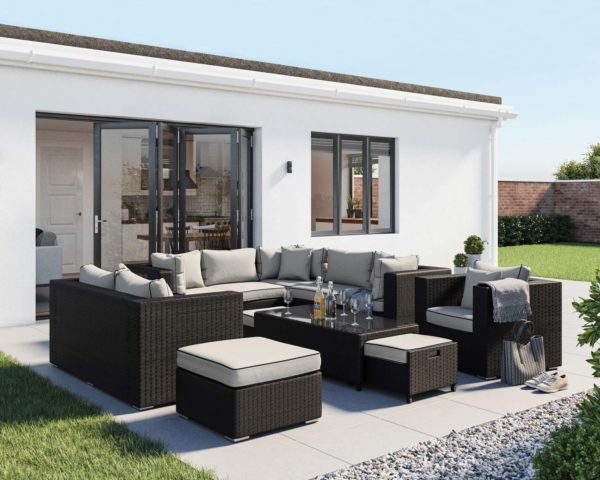 Rattan Garden Corner Sofa Set in Black & White - Geneva - 11 Piece - Rattan Direct