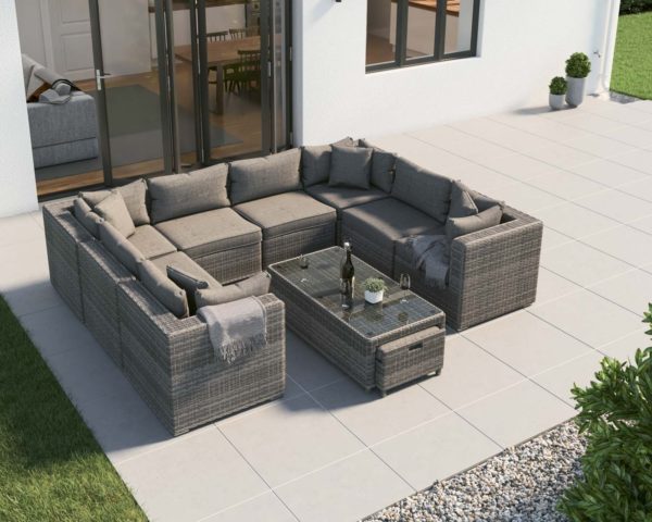 Rattan Garden U-Shaped Sofa Set in Grey - Geneva - Rattan Direct