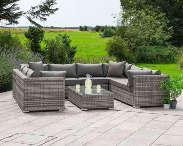 Rattan Garden Corner Sofa Set in Grey - 7 Piece - Geneva - Rattan Direct