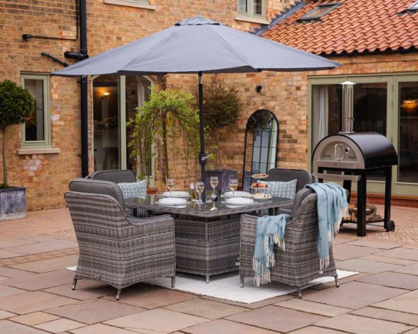 4 Seat Rattan Garden Dining Set With Square Table in Grey With Ice Bucket - Lyon - Rattan Direct