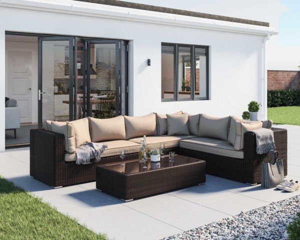 Rattan Garden Lefthand Corner Sofa Set in Brown - Monaco - Rattan Direct