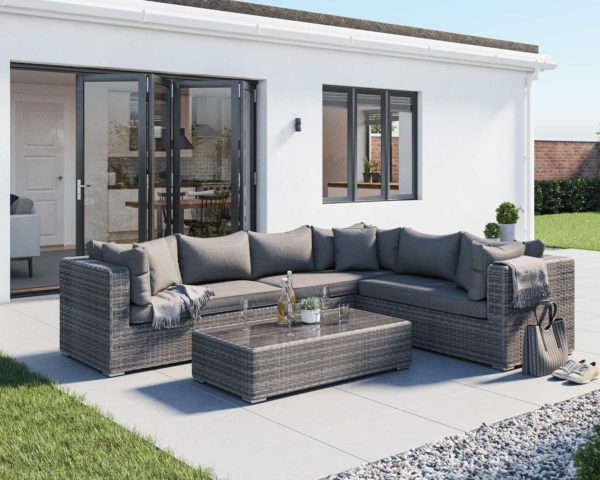 Rattan Garden Lefthand Corner Sofa Set in Grey - Monaco - Rattan Direct