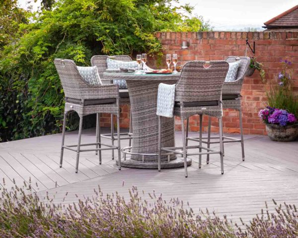 Rattan Garden Bar Set with 4 Stools in Grey - Porto - Rattan Direct