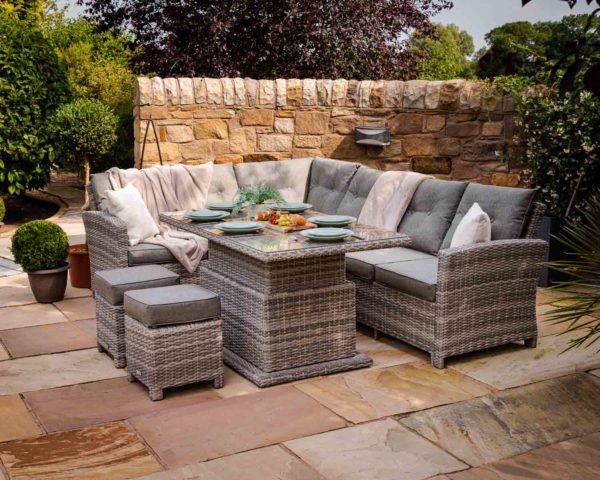 Rattan Garden Corner Dining Set in Grey - With Height Adjustable Table - Sorrento - Rattan Direct