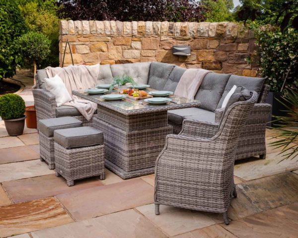 Rattan Garden Corner Dining Set with Dining Chair in Grey - with Height Adjustable Table - Sorrento - Rattan Direct