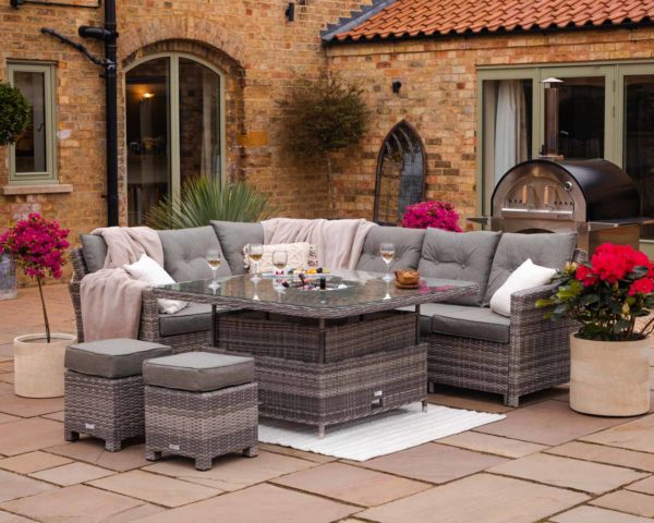 Rattan Garden Corner Dining Set With Ice Bucket Table in Grey - Sorrento - Rattan Direct