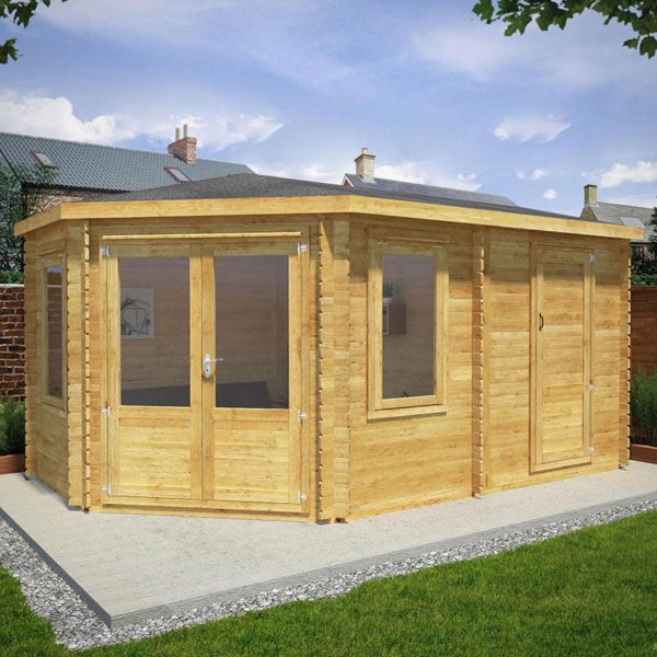 Mercia 5m x 3m Corner Log Cabin Plus Side Shed (44mm) â?? Double Glazed